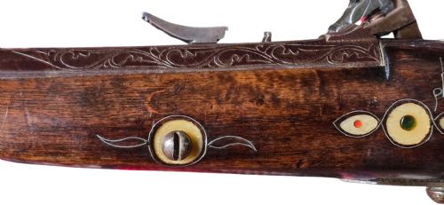 A FINE MOROCCAN SNAPHANCE JEZAIL MUSKET WITH SILVER INLAY DECORATION CIRCA 1889 - ADDITIONAL PHOTO 18