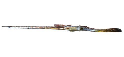 FINE INDO MUSLIM FLINTLOCK MUSKETJEZAIL EXTENSIVELY DECORATED WITH INSET BRASS AND MOTHEROFPEARL INLAY COMPLETE WITH AFGHAN STOCK C17801820 - ADDITIONAL PHOTO 12