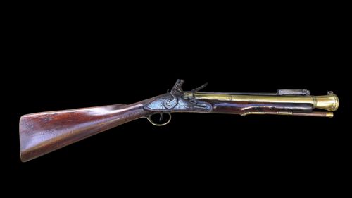 rare 18th century irish flintlock blunderbuss with spring bayonet by the renowned irish gunsmith egan parsonstown birr - CATEGORY: ANTIQUE MISCELLANEOUS - DATED GEORGIAN