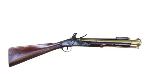 RARE 18TH CENTURY IRISH FLINTLOCK BLUNDERBUSS WITH SPRING BAYONET BY THE RENOWNED IRISH GUNSMITH EGAN PARSONSTOWN BIRR - ADDITIONAL PHOTO 2