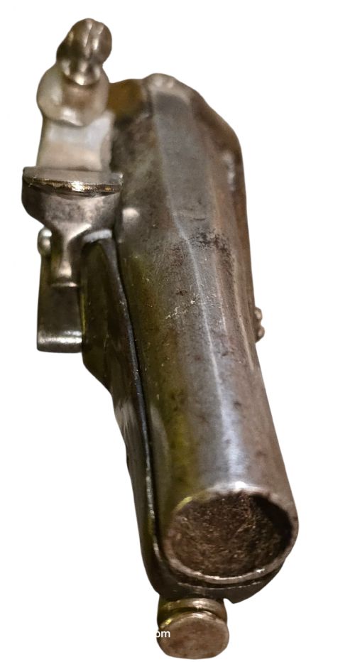 RARE SMALL FRENCH FLINTLOCK 40BORE TRAVELLING MUFF PISTOL MID18TH CENTURY SILVER WIRE INLAY - ADDITIONAL PHOTO 5
