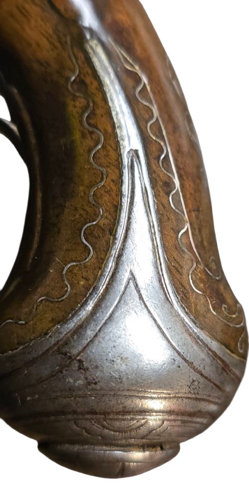 RARE SMALL FRENCH FLINTLOCK 40BORE TRAVELLING MUFF PISTOL MID18TH CENTURY SILVER WIRE INLAY - ADDITIONAL PHOTO 9