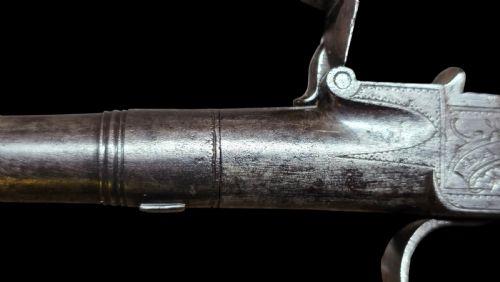 ENGLISH FLINTLOCK POCKET PISTOL JAMES BARBER LONDON SILVER WIRE INLAID CIRCA 17601780 IN THE QUEEN ANNE STYLE WITH CANON BARREL - ADDITIONAL PHOTO 13