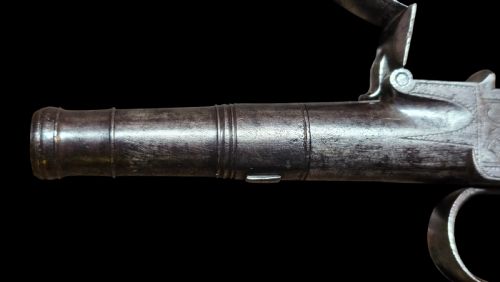 ENGLISH FLINTLOCK POCKET PISTOL JAMES BARBER LONDON SILVER WIRE INLAID CIRCA 17601780 IN THE QUEEN ANNE STYLE WITH CANON BARREL - ADDITIONAL PHOTO 14