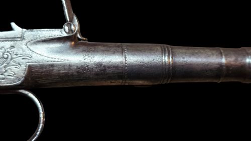 ENGLISH FLINTLOCK POCKET PISTOL JAMES BARBER LONDON SILVER WIRE INLAID CIRCA 17601780 IN THE QUEEN ANNE STYLE WITH CANON BARREL - ADDITIONAL PHOTO 25