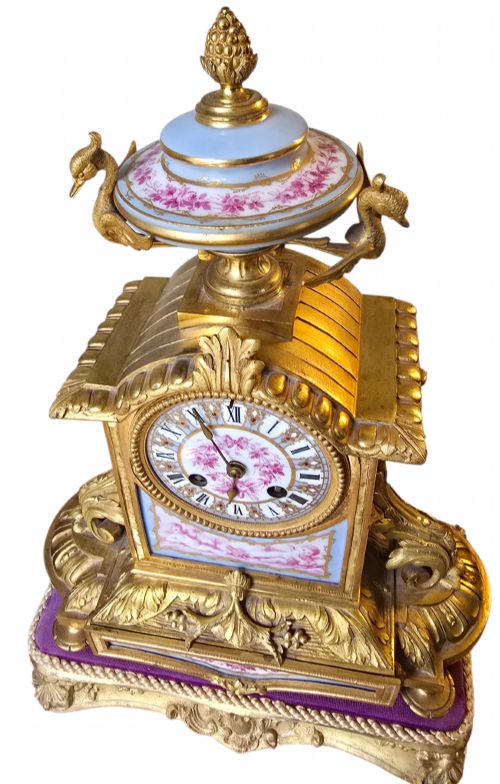 FRENCH GILT BRONZE PORCELAIN MANTEL CLOCK BY JAPY FRRES CIRCA 1870 - ADDITIONAL PHOTO 14