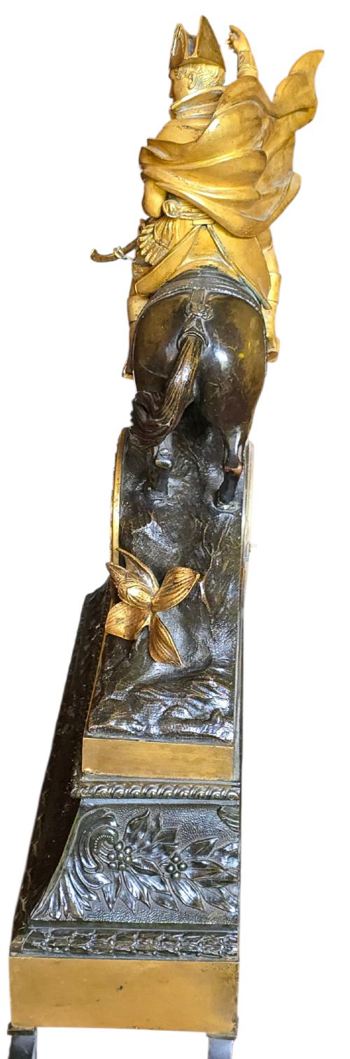 NAPOLEON CROSSING THE ALPS19TH CENTURY FRENCH GILT AND PATINATED BRONZE MANTEL CLOCK - ADDITIONAL PHOTO 7