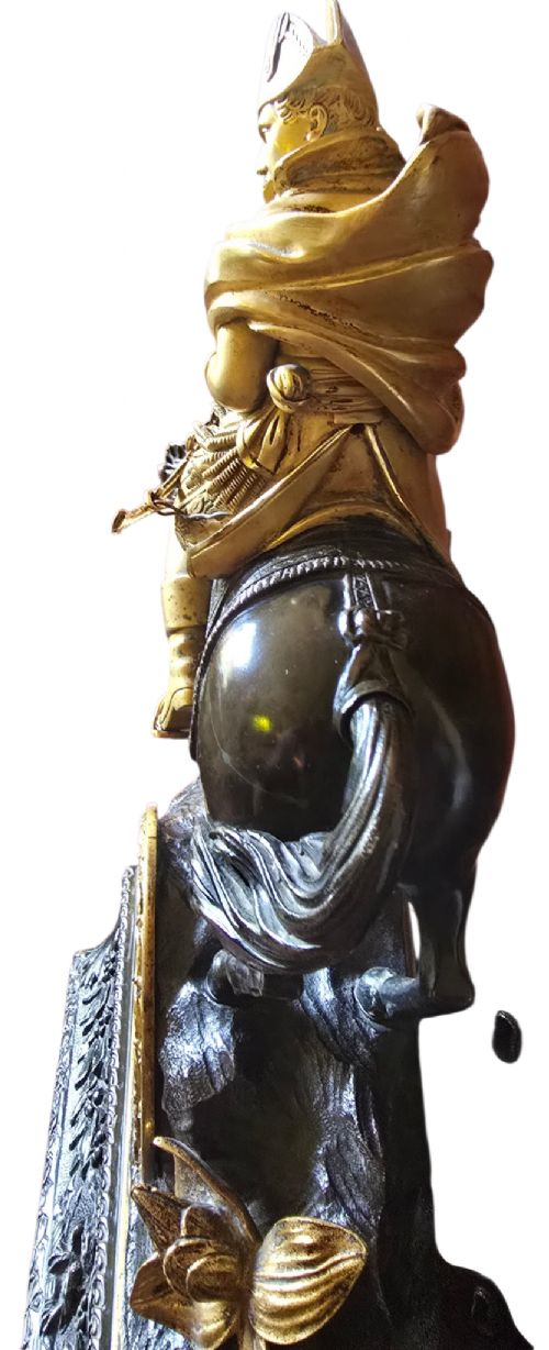 NAPOLEON CROSSING THE ALPS19TH CENTURY FRENCH GILT AND PATINATED BRONZE MANTEL CLOCK - ADDITIONAL PHOTO 8