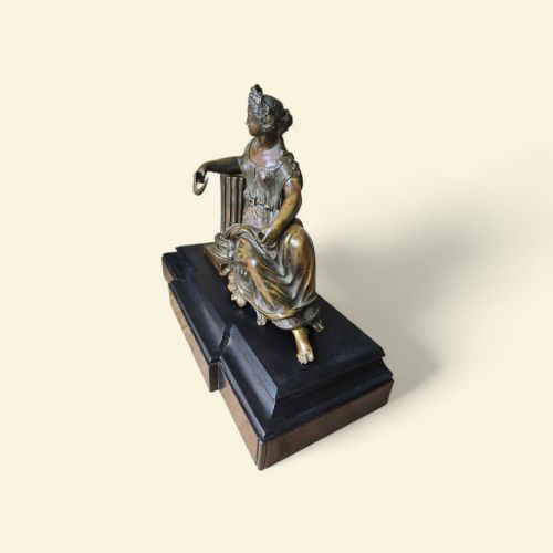 FRENCH PATINATED BRONZE FIGURE OF DEMETER CERES19TH CENTURY WITH SICKLE A SEATED CLASSICAL GODDESS - ADDITIONAL PHOTO 3