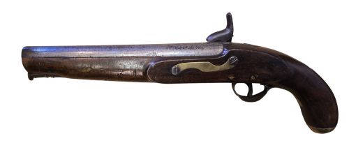 fig 4. Mid-19th Century British Tower Percussion Cavalry Horse Pistol, Birmingham Proofs & lock bearing a crown and 'Tower' marking.