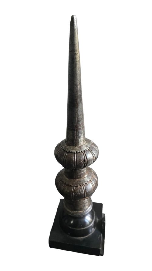 17th-century Indian Iron Spear Butt, Ribbed and Incised Decoration, on Later Detachable Stand