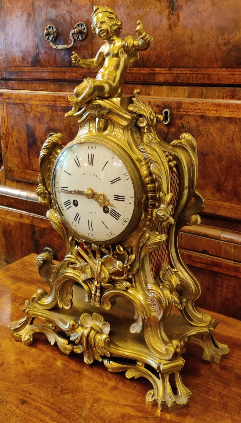 French Gilt Bronze Rococo Mantle Clock 
