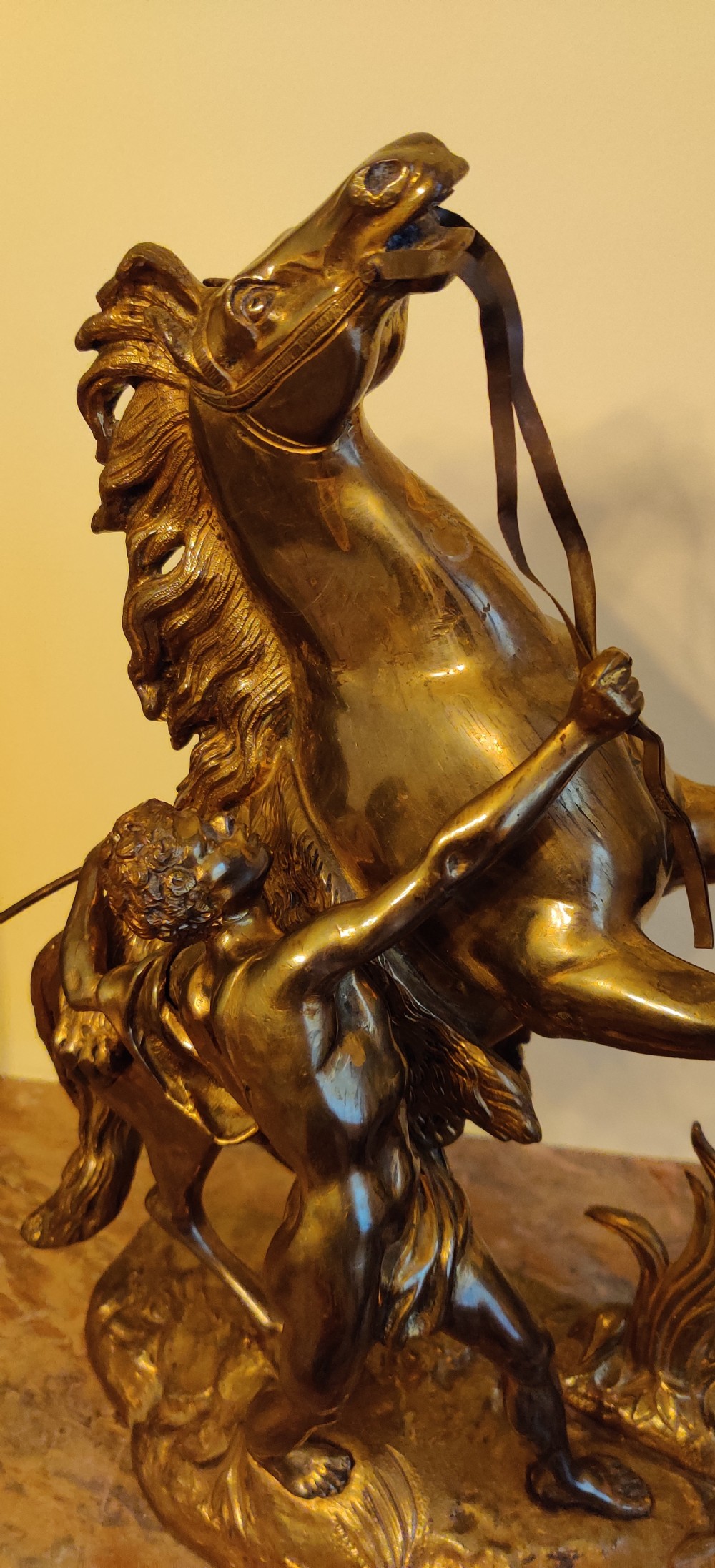 A PAIR OF LATE 19TH CENTURY GILT BRONZE FRENCH MARLY HORSES.
After GUILLAUME COSTOU THE ELDER (French, 1677-1746).  View III