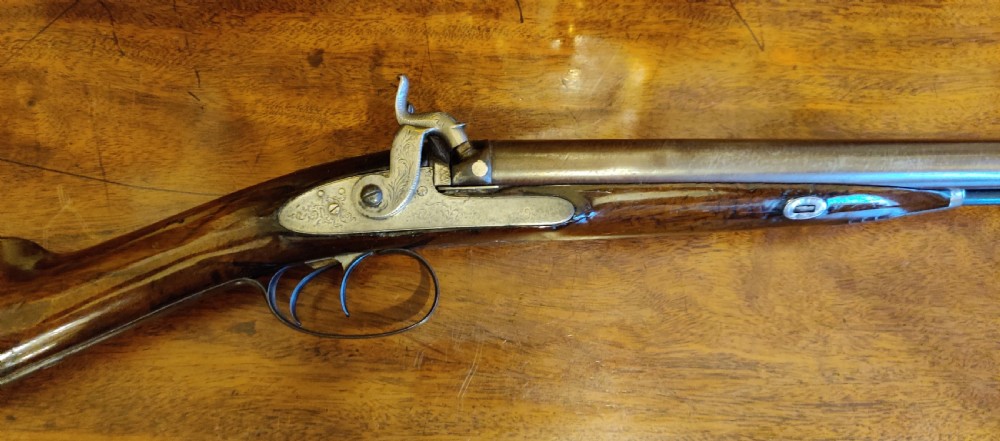 Westley Richards 14 bore side by side muzzle loading hammer action 19th century shotgun.  View III