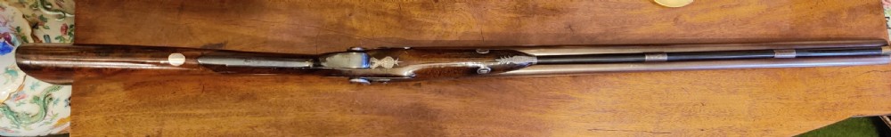 Westley Richards 14 bore side by side muzzle loading hammer action 19th century shotgun.  View VI