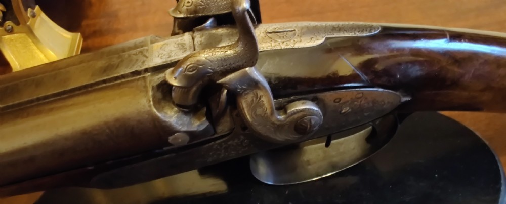 Westley Richards 14 bore side by side muzzle loading hammer action 19th century shotgun.  View X
