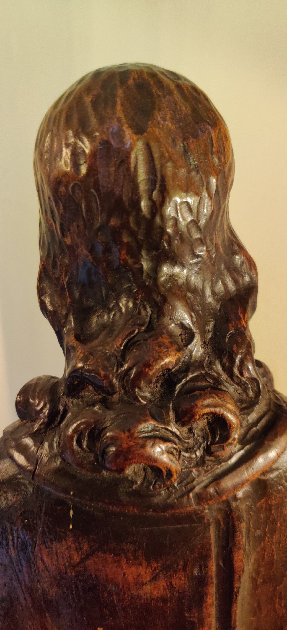 A rare 17th century, well carved Walnut figure of Saint Elizabeth and John the Baptist as a child.  View V