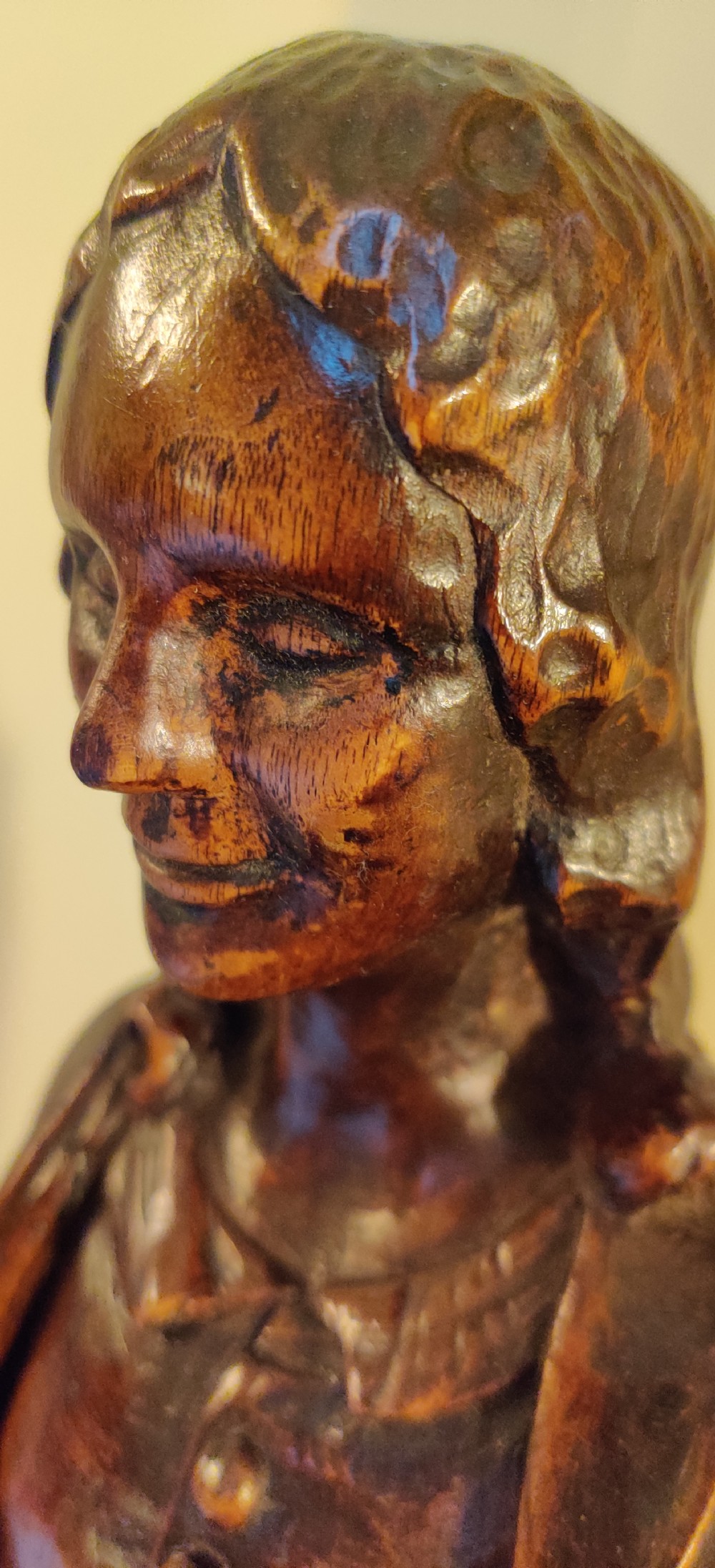 A rare 17th century, well carved Walnut figure of Saint Elizabeth and John the Baptist as a child.  View VI