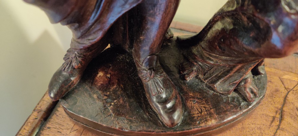 A rare 17th century, well carved Walnut figure of Saint Elizabeth and John the Baptist as a child.  View X