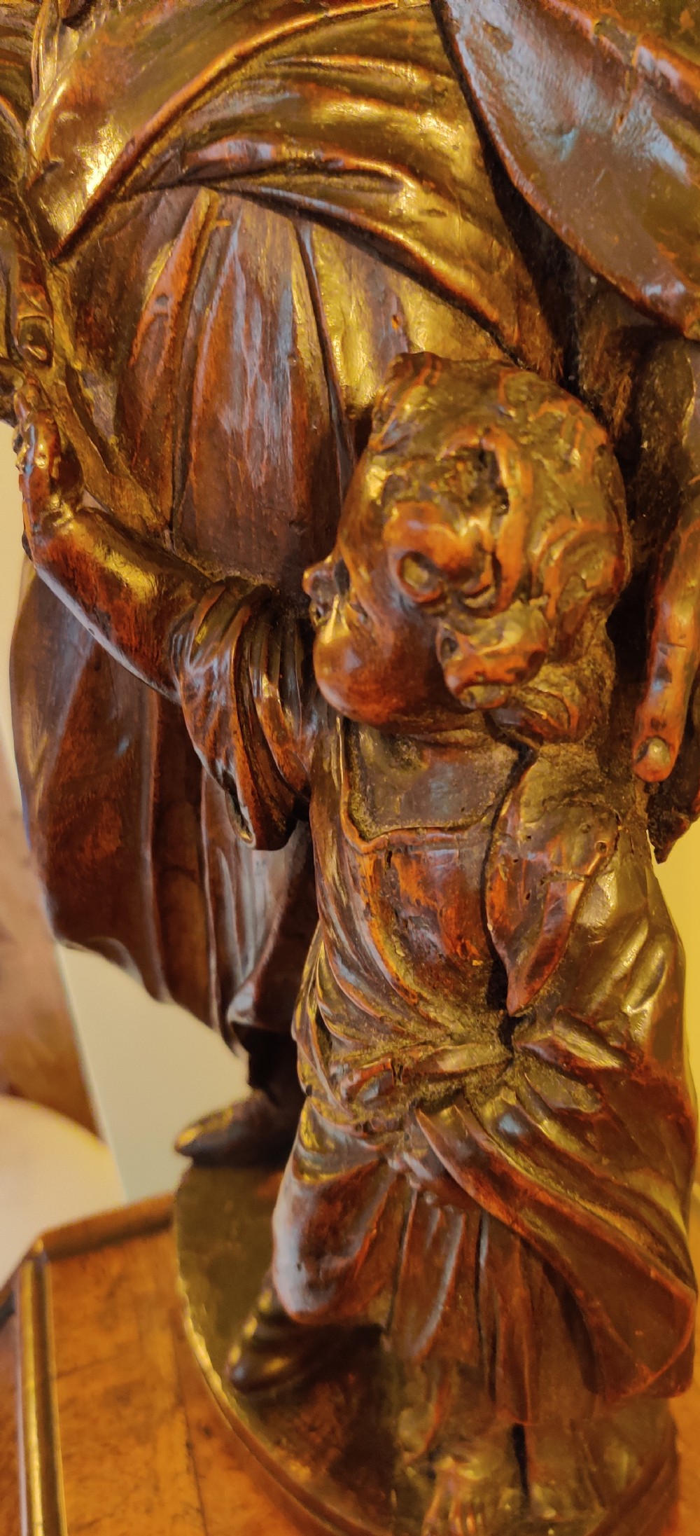A rare 17th century, well carved Walnut figure of Saint Elizabeth and John the Baptist as a child.  View XI