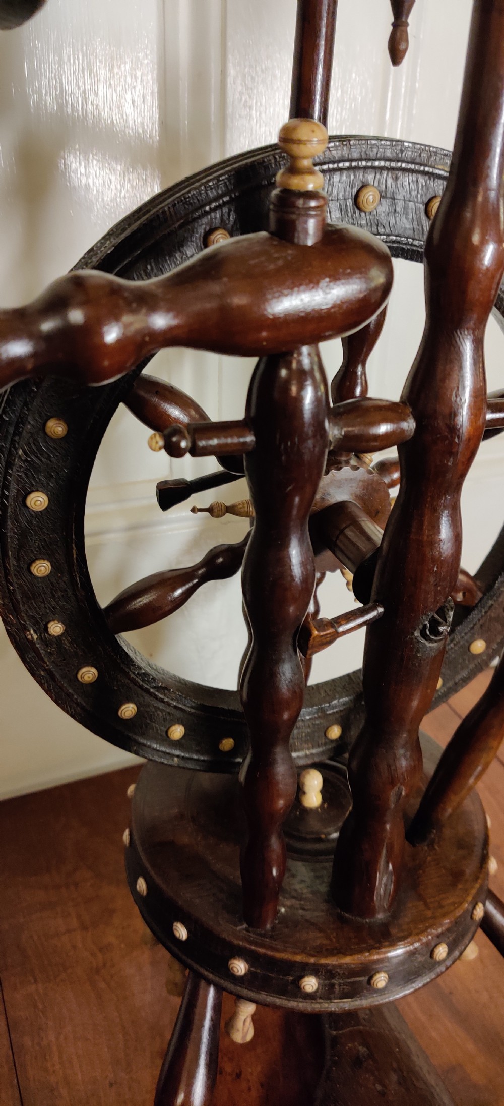 A rare Castle upright Spinning Wheel, German.  View III