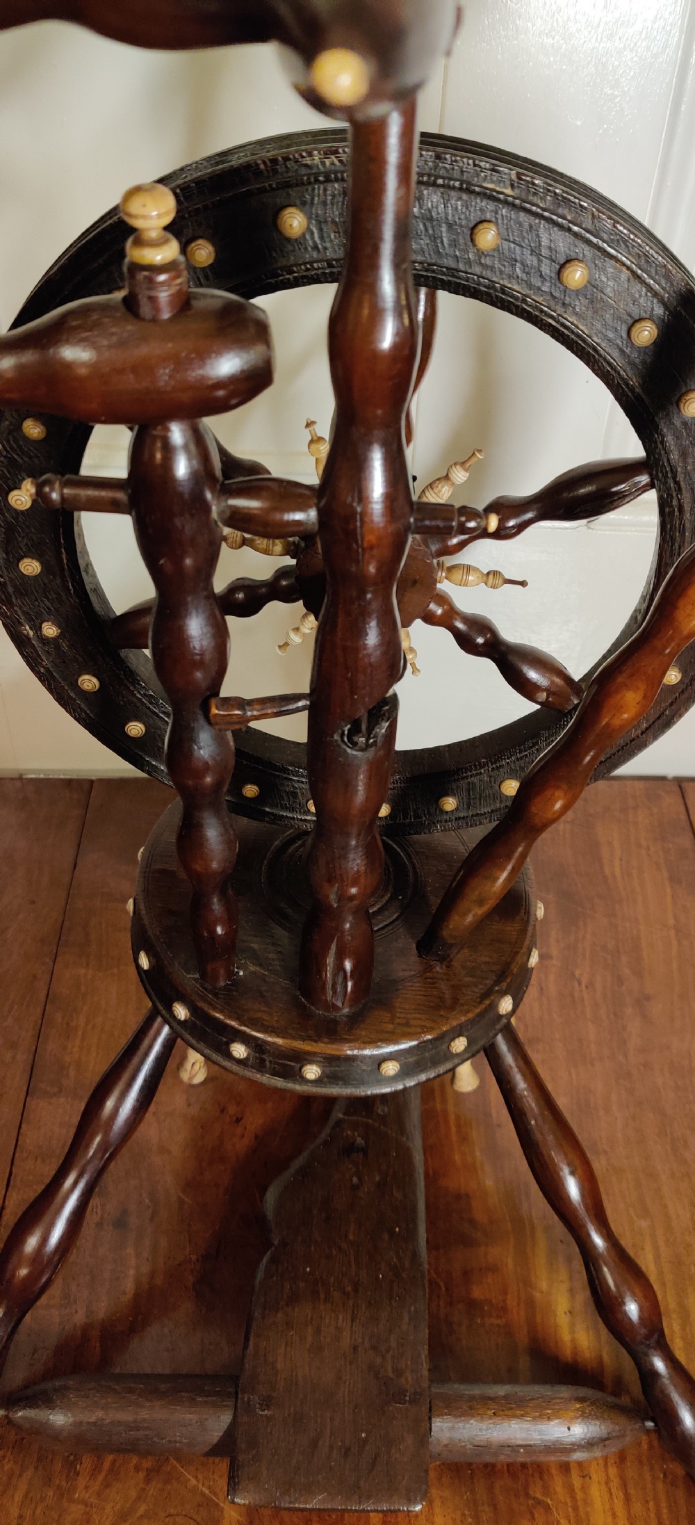 A rare Castle upright Spinning Wheel, German.  View IV