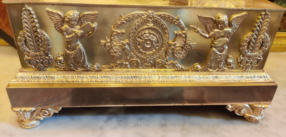 A RARE EMPIRE GILT BRONZE LIBRARY, FIGURAL MANTEL CLOCK, By 