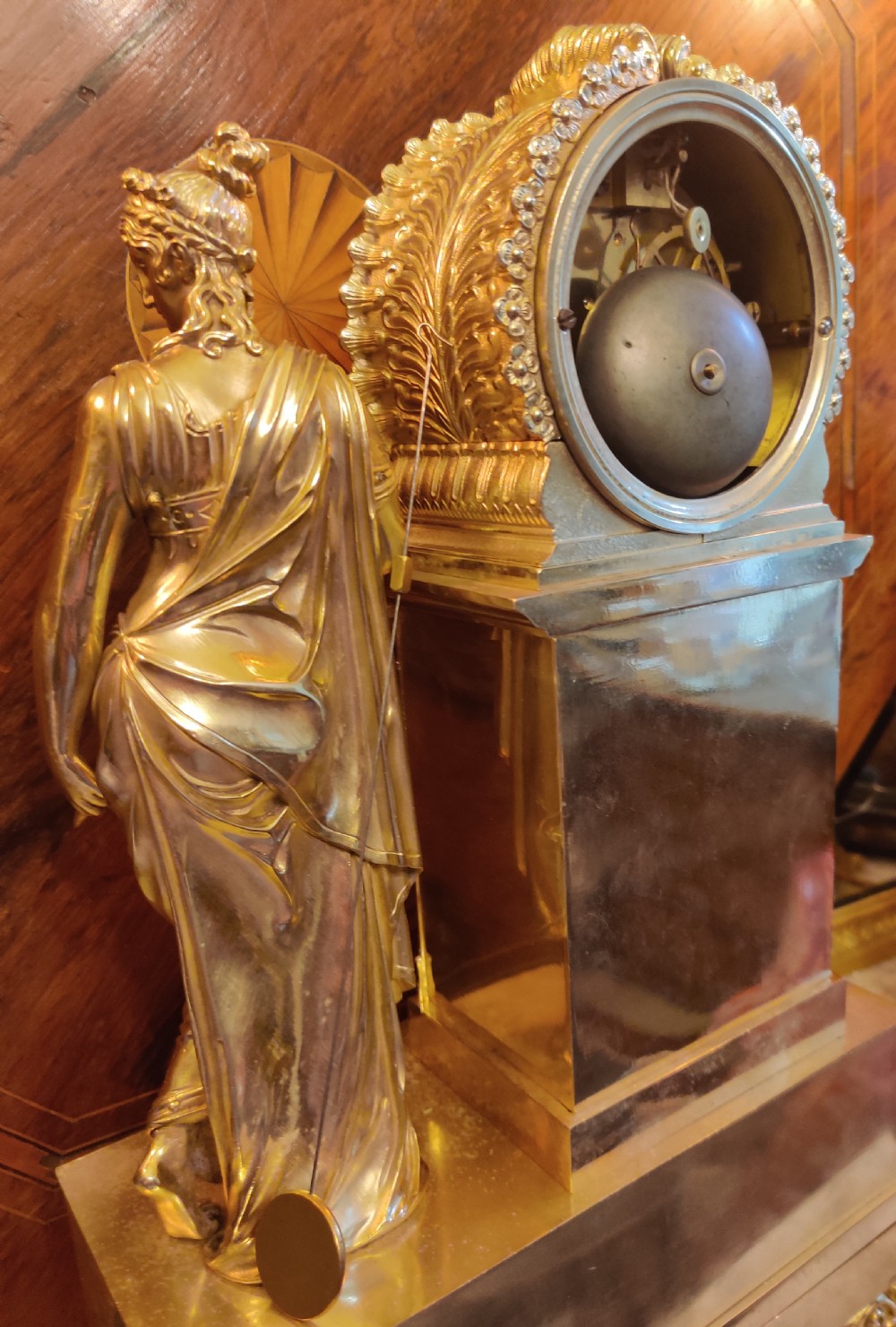 A RARE EMPIRE GILT BRONZE LIBRARY, FIGURAL MANTEL CLOCK, By 