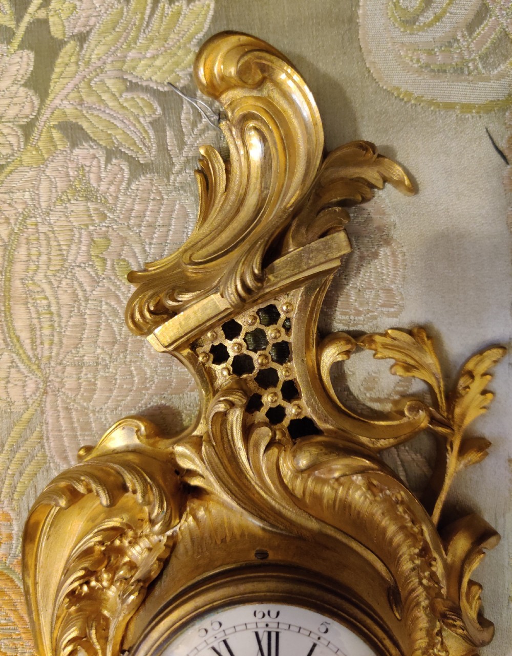 Small 19th century, French Gilt Bronze Rococo Cartel, or Wall Clock.  View III