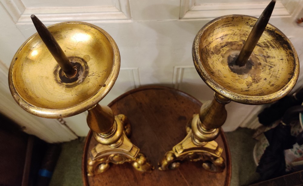 Pair of Gilt Bronze Pricket Candlesticks, Late 17th Century. South-Netherlands View VII