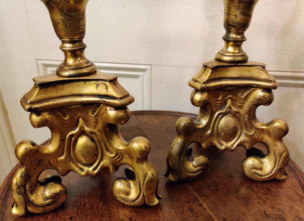 Pair of Gilt Bronze Pricket Candlesticks, Late 17th Century. South-Netherlands View IX