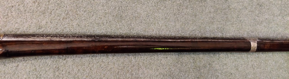 EARLY 19TH CENTURY AFGHAN JEZAIL MUSKET. Decorated with silver inlay.  View VII