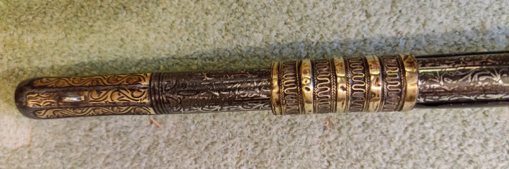 EARLY 19TH CENTURY AFGHAN JEZAIL MUSKET. Decorated with silver inlay.  View X
