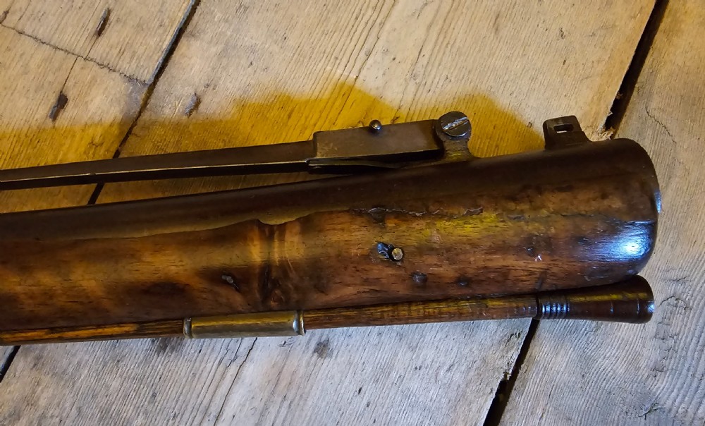 Flintlock Blunderbuss fitted with a folding bayonet circa 1780. View III