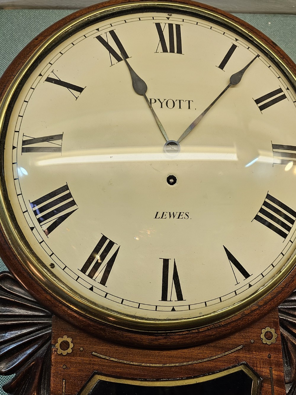 A GOOD ENGLISH FUSEE, DROP-DIAL WALL CLOCK, Signed 