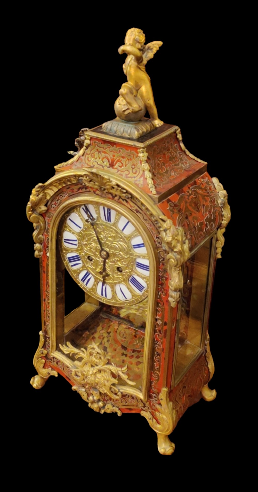 Porto- French,Boulle 19thC gilt ormolu and Boulle table clock.