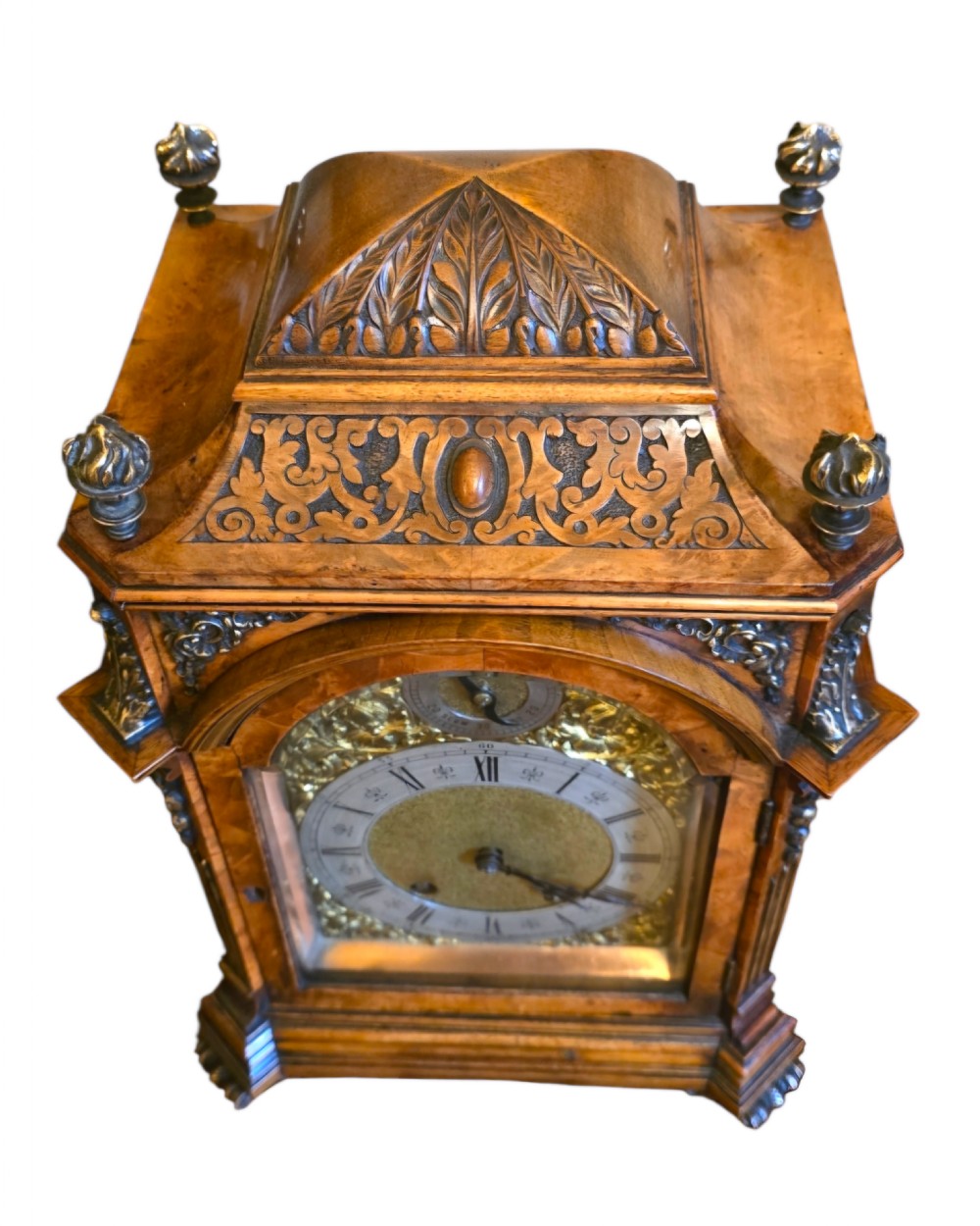 Superb quality Burr Walnut & Gilt bronze mounted Bracket Clock. Circa 1890 with a Ting Tang quarter chiming movement by Lenzkirch.  View XI