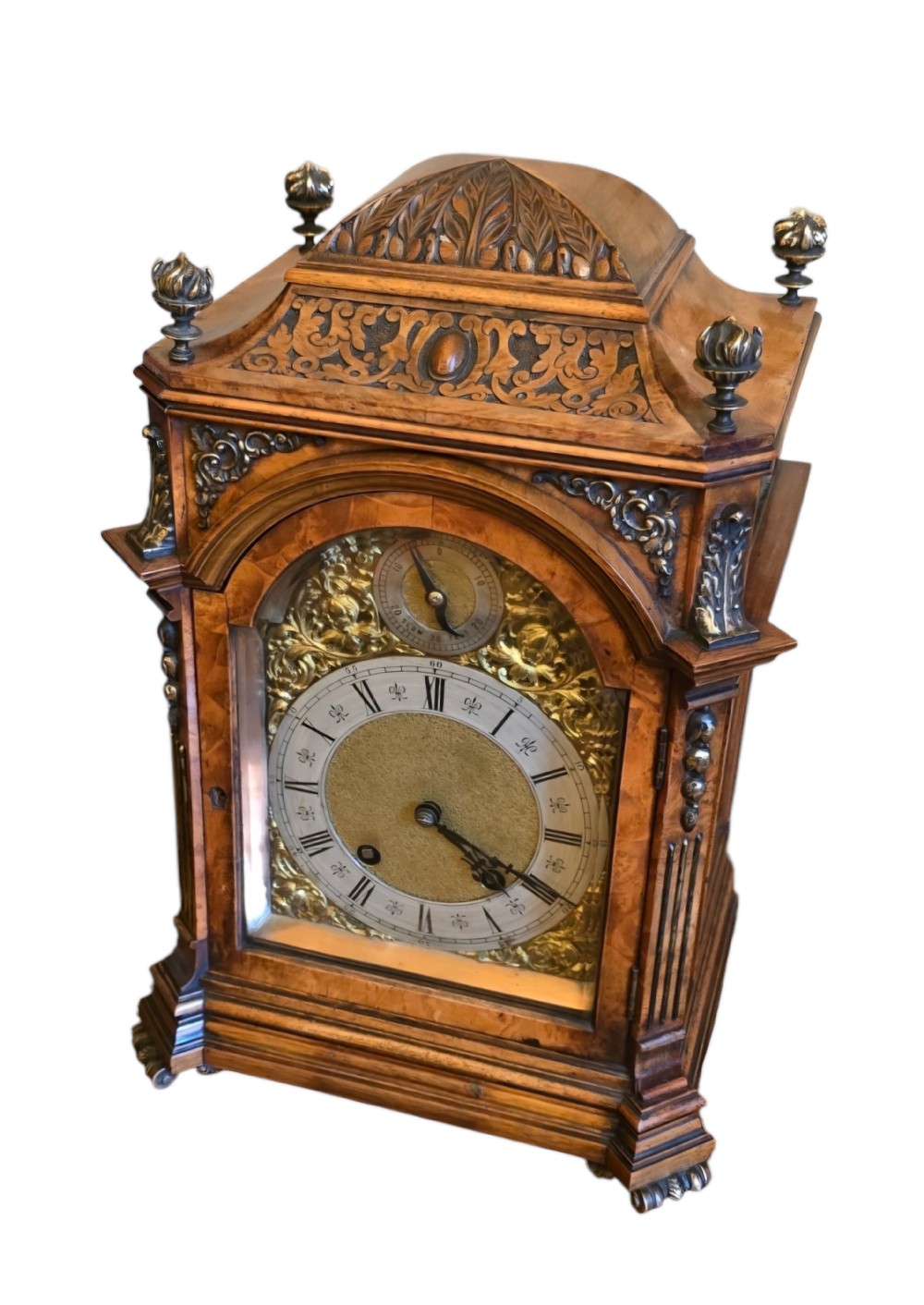 Superb quality Burr Walnut & Gilt bronze mounted Bracket Clock. Circa 1890 with a Ting Tang quarter chiming movement by Lenzkirch.  View XV