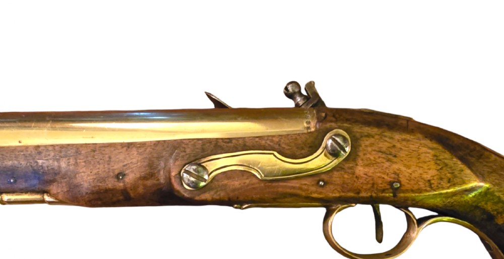 A Pair of 18th century, brass barreled, 14 BORE, FLINTLOCK  PISTOLS, SIGNED 