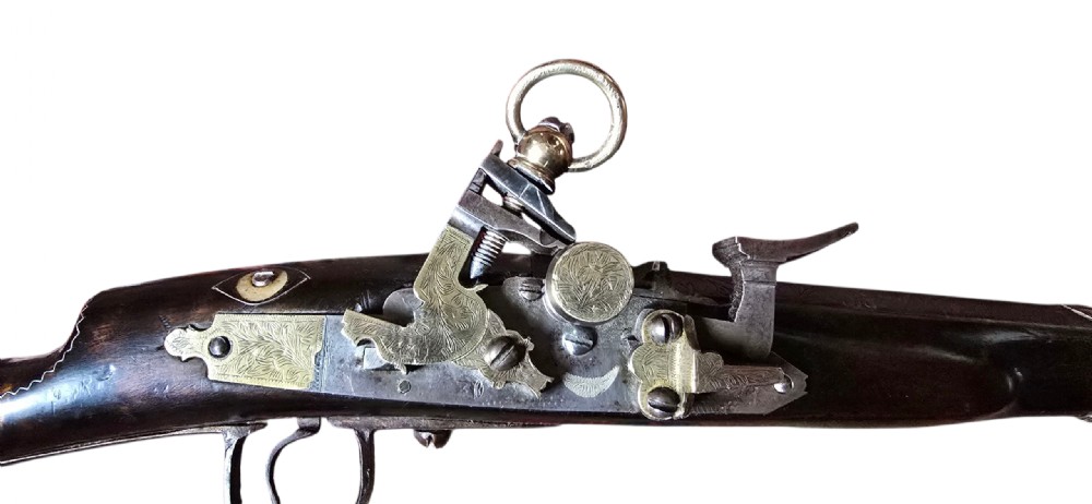 A fine Moroccan Snaphance Jezail Musket with silver Inlay Decoration. Circa 1889 View II