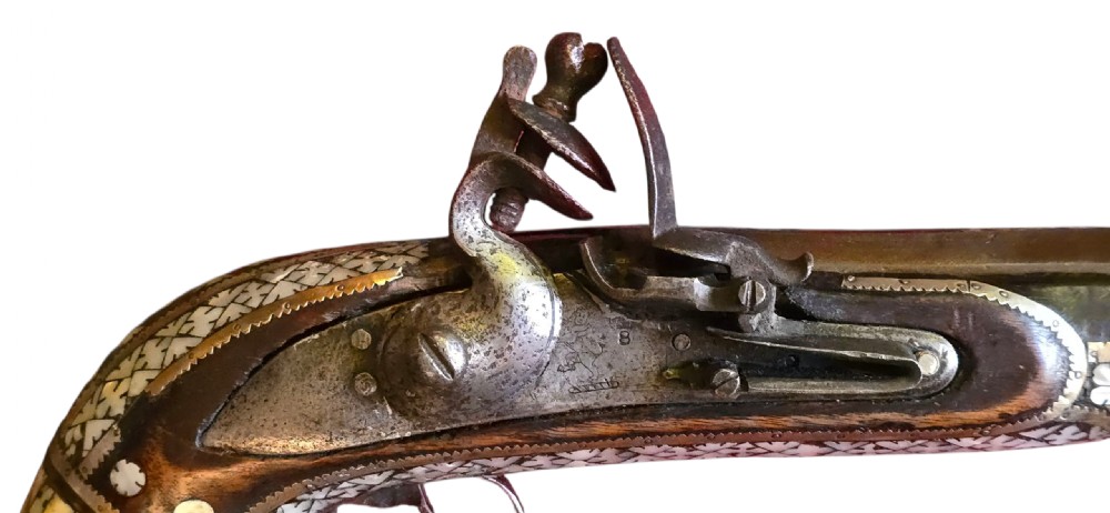Fine Indo - Muslim Flintlock Musket/Jezail, extensively decorated with inset brass and Mother-of-Pearl Inlay, complete with Afghan stock c.1780–1820 View III