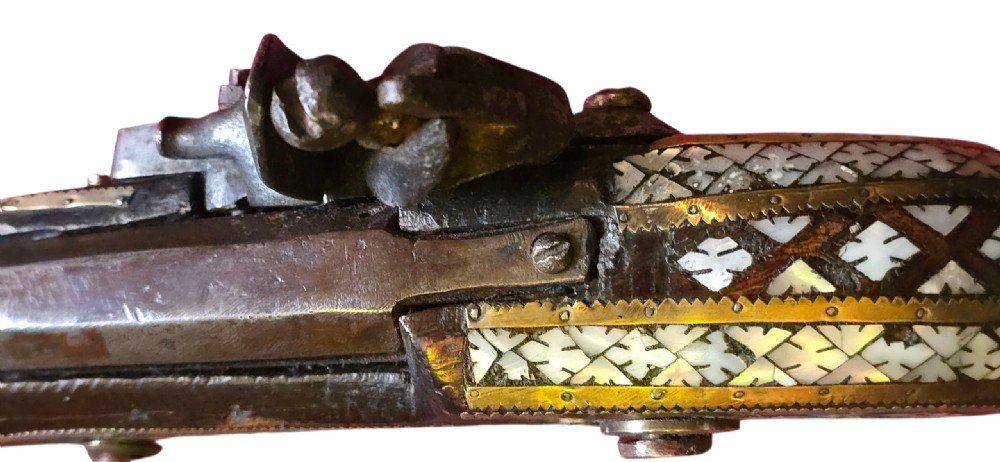 Fine Indo - Muslim Flintlock Musket/Jezail, extensively decorated with inset brass and Mother-of-Pearl Inlay, complete with Afghan stock c.1780–1820 View XXII