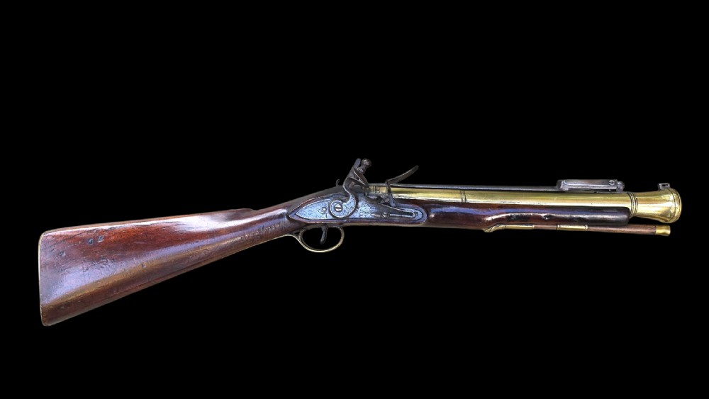 Rare 18th Century Irish Flintlock Blunderbuss with Spring Bayonet by the Renowned Irish Gunsmith EGAN, PARSONSTOWN (Birr).