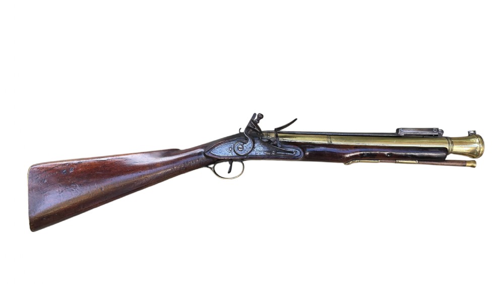 Rare 18th Century Irish Flintlock Blunderbuss with Spring Bayonet by the Renowned Irish Gunsmith EGAN, PARSONSTOWN (Birr). View III