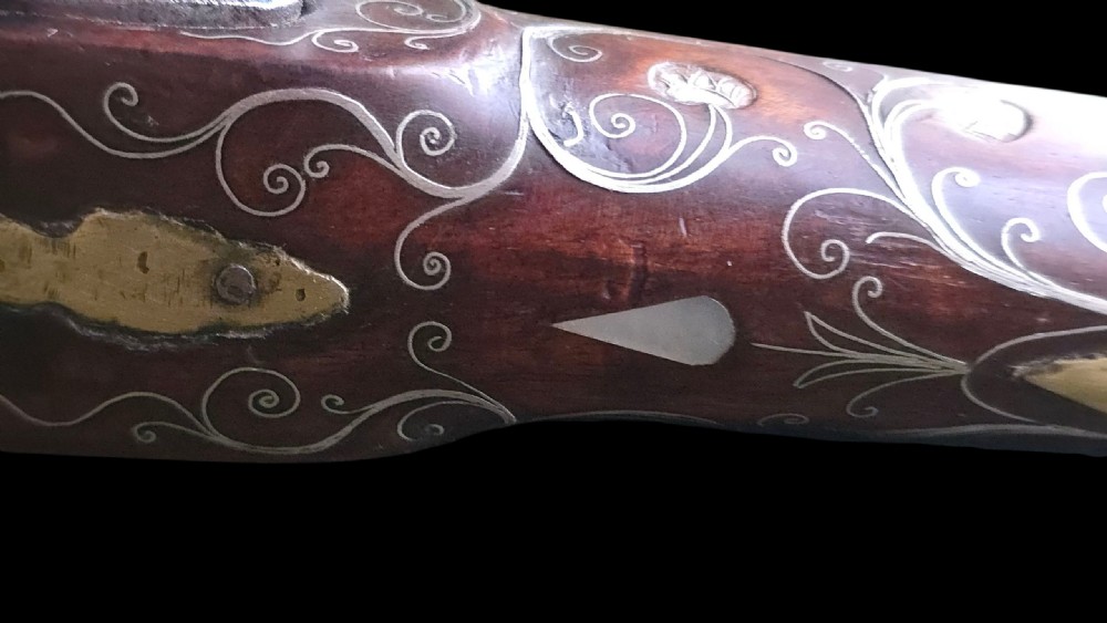 Ottoman/Balkan Silver-Inlaid Miquelet Pistol – Late 18th to Early 19th Century. Profusely decorated with silver inlay.  View XVII