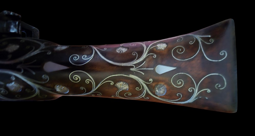 Ottoman/Balkan Silver-Inlaid Miquelet Pistol – Late 18th to Early 19th Century. Profusely decorated with silver inlay.  View XXV