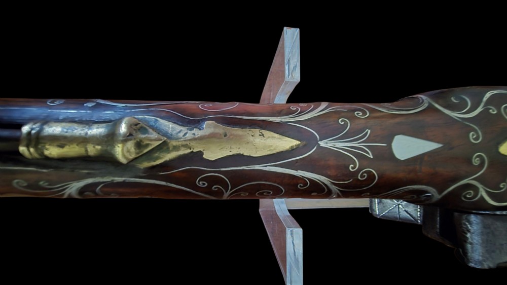 Ottoman/Balkan Silver-Inlaid Miquelet Pistol – Late 18th to Early 19th Century. Profusely decorated with silver inlay.  View XXVII