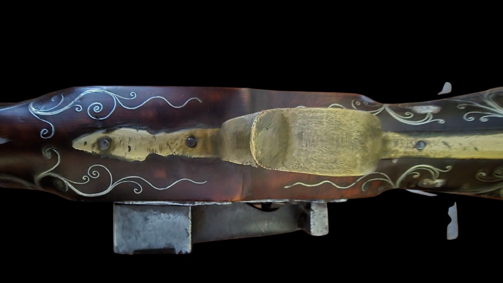 Ottoman/Balkan Silver-Inlaid Miquelet Pistol – Late 18th to Early 19th Century. Profusely decorated with silver inlay.  View XXVIII