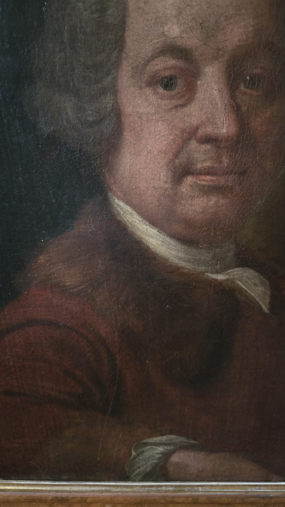 18th Century English Oil on Canvas Portrait of a Gentleman, c.1750 — Unlined Original Georgian Canvas View IX