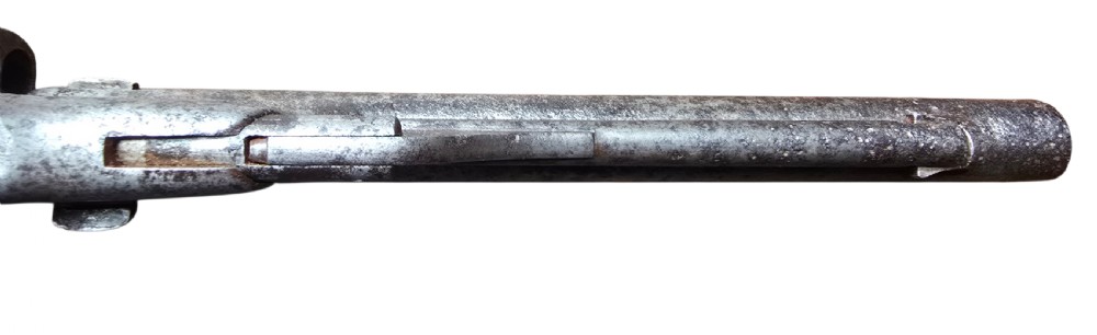 A 19th-century Colt Model 1860 Army percussion revolver featuring a steel barrel, creeping lever mechanism, brass trigger guard, and dark walnut grip. View XIV